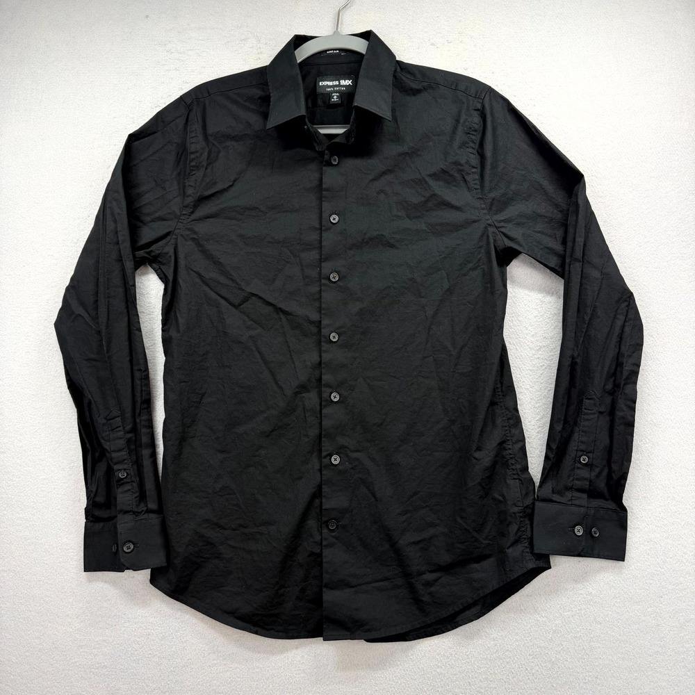 Express 1MX Dress Shirt Mens M 15-15.5 Black Extra Slim Oxford Formal Button-Up